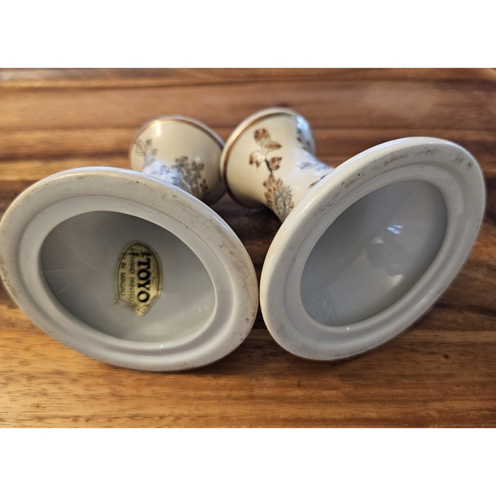 TWO Vintage‎ Toyo Hand Painted In Macau Ceramic Taper Candle Holders 4" - Picture 10 of 14